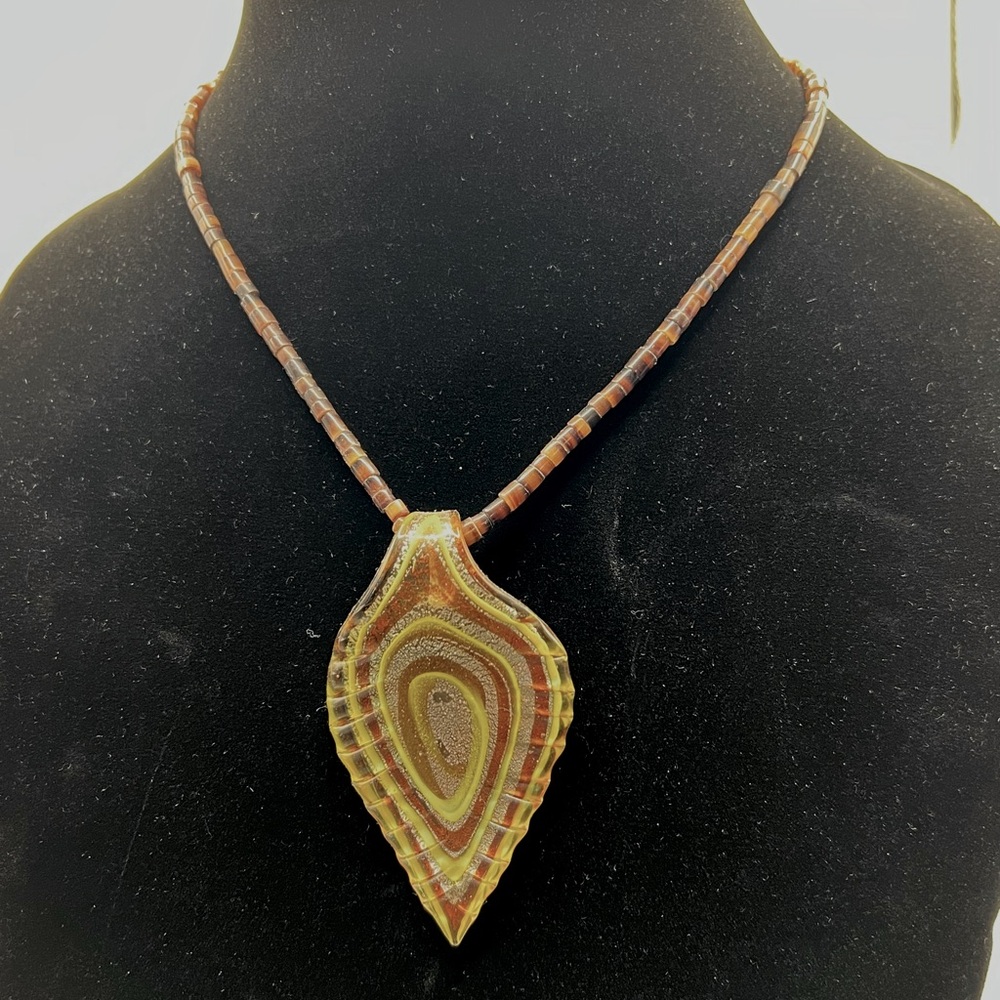 Large Leaf Artisian Glass Lampworks Necklace